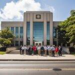 a-group-of-people-standing-outside-a-courthouse