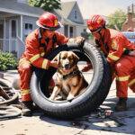 Brave Rescue Effort Firefighters Save Dog Trapped in Tire Rim