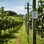 an-image-depicting-a-lush-avocado-orchard-surrounded-by-a-sturdy-fence-with-surveillance-cameras-mo