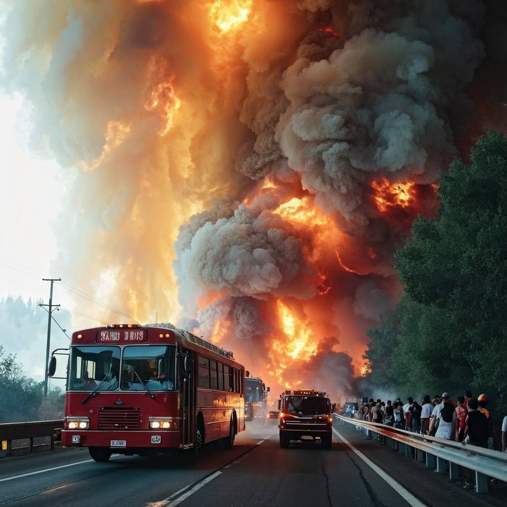 Tour Bus Fire on Interstate 595 Causes Traffic Chaos near Davie, Florida