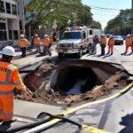 Sinkhole Incident Causes Water Line Break in Austin